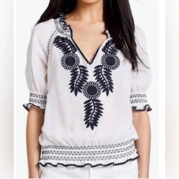 TORY BURCH Mari Peasant/Boho Top, 💯% Cotton - Picture 11 of 12